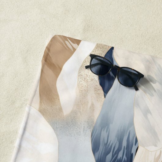 ブルークリームアイボリー抽象芸術ウェーブビーチ ビーチタオル (インサイチュ)