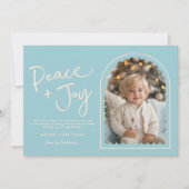 ブルークリームアーモダンチピースジョイ写真クリスマス シーズンカード (正面)