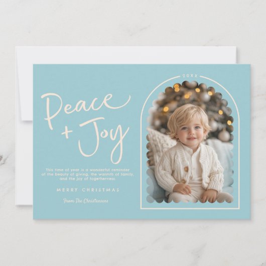 ブルークリームアーモダンチピースジョイ写真クリスマス シーズンカード (正面)