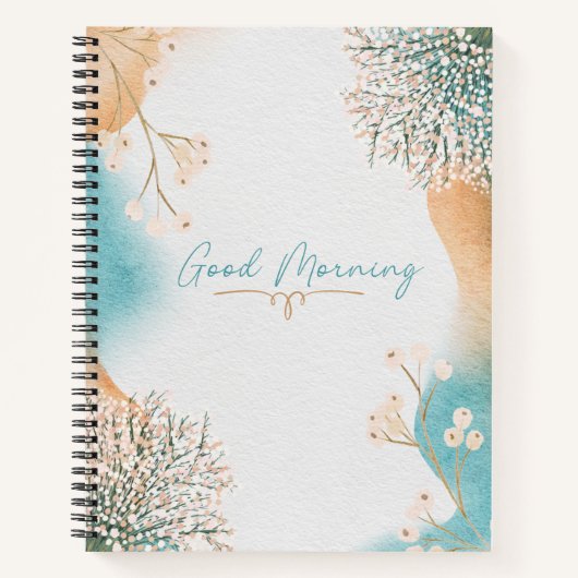 ブルークリームウォーター色抽象芸術背景フローラ ノートブック (正面)