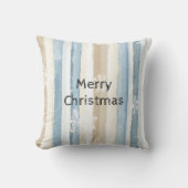 ブルークリームクリスマスストライプクリスマススノーフレーク クッション (正面)
