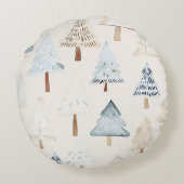 ブルークリームクリスマスストライプクリスマススノーフレーク ラウンドクッション (裏面)