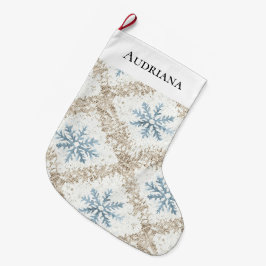 ブルークリームクリスマススノーフレーク ラージクリスマスストッキング