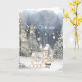 ブルークリームサンタスノークリスマスツリー カード (黄色い花)