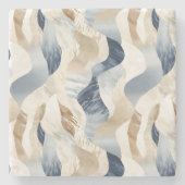 ブルークリームサンドアイボリー抽象芸術ウェーブビーチ ストーンコースター (正面)