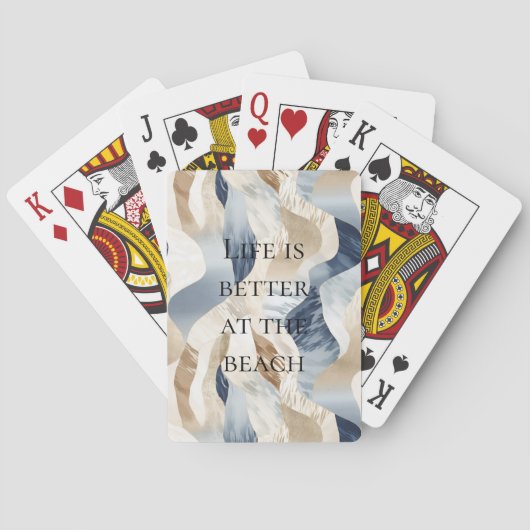 ブルークリームサンドアイボリー抽象芸術ウェーブビーチ トランプ (裏面)