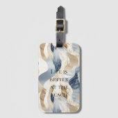 ブルークリームサンドアイボリー抽象芸術ウェーブビーチ ラゲッジタグ (正面縦)