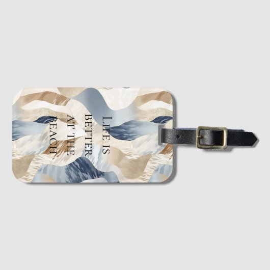 ブルークリームサンドアイボリー抽象芸術ウェーブビーチ ラゲッジタグ (正面横)