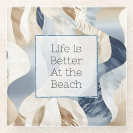 ブルークリームシーサンド抽象芸術 ガラスコースター