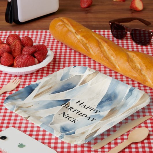 ブルークリームシーサンド海セレニティ誕生日 ペーパープレート (ピクニック)