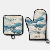 ブルークリームシーサンド海 鍋つかみ&鍋敷きセット (正面)