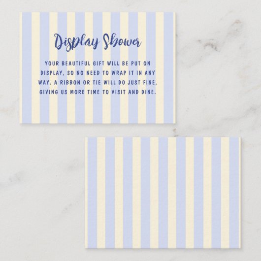 ブルークリームストライプのブライダルシャワー表示シャワー エンクロージャーカード (正面/裏面)