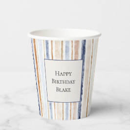 ブルークリームストライプ 誕生日 紙コップ