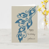 ブルークリームピーコックフェザー誕生日 カード (黄色い花)