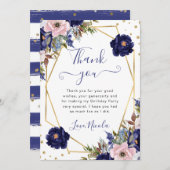 ブルークリームフラワーフレーム誕生日 サンキューカード (正面/裏面)