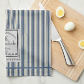 ブルークリームフランスのスタイルストライプマーマレーラベル キッチンタオル (四つ折り)