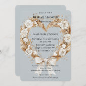 ブルークリームフローラハートリースブライダルシャワー 招待状 (正面/裏面)
