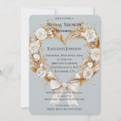 ブルークリームフローラハートリースブライダルシャワー 招待状 (正面)