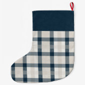 ブルークリームプレイドクラフトラベルパーソナライズされた  ラージクリスマスストッキング (裏面)