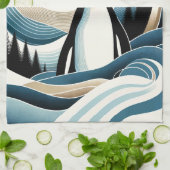 ブルークリームペンギンの森の冬の夜 キッチンタオル (折り畳み)