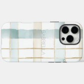 ブルークリームホワイトのチェックストライプ Case-Mate iPhoneケース (裏面 (横))
