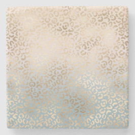 ブルークリーム赤面金ゴールドグラデーションヒョウ印刷 ストーンコースター