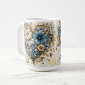 ブルークリ華美ーム金ゴールドフローラハート コーヒーマグカップ (正面左)