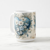 ブルークリ華美ーム金ゴールドフローラハート コーヒーマグカップ (正面左)