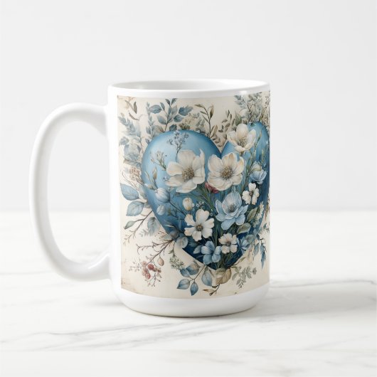 ブルークリ華美ーム金ゴールドフローラハート コーヒーマグカップ (左)