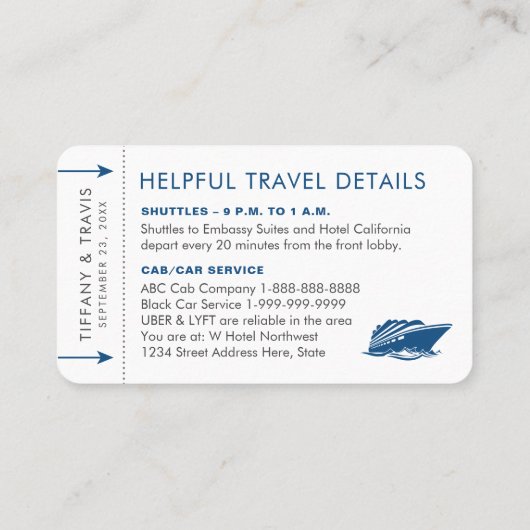 ブルークルーズチケットボーディングパスプレイスエスコートカード プレイスカード (裏面)