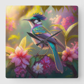 ブルークレステッド虹翼サンバードファンタジー鳥 スクエア壁時計 (正面)