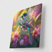 ブルークレステッド虹翼サンバードファンタジー鳥 スクエア壁時計 (傾斜)