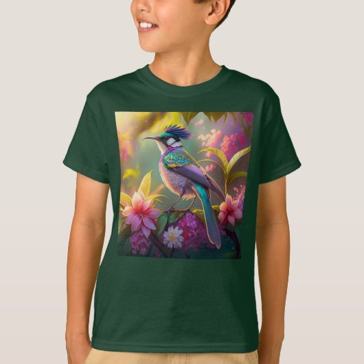 ブルークレステッド虹翼サンバードファンタジー鳥 Tシャツ (正面)