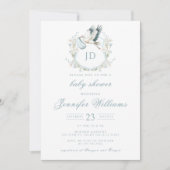 ブルークレストとコウノトリ&フラワー男の赤ちゃんシャワー 招待状 (正面)