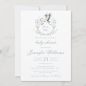 ブルークレストエレガントストーク男の赤ちゃんシャワー 招待状 (正面)