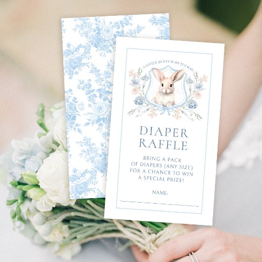 ブルークレストバニー男の赤ちゃんシャワーおむつラッフル エンクロージャーカード