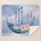 ブルークレセントムーンカスタムメッセージ シェルパブランケット (正面(横))