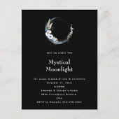 ブルークレセントムーンホワイトフラワーズハローウィンパーティ インビテーションポストカード (正面)