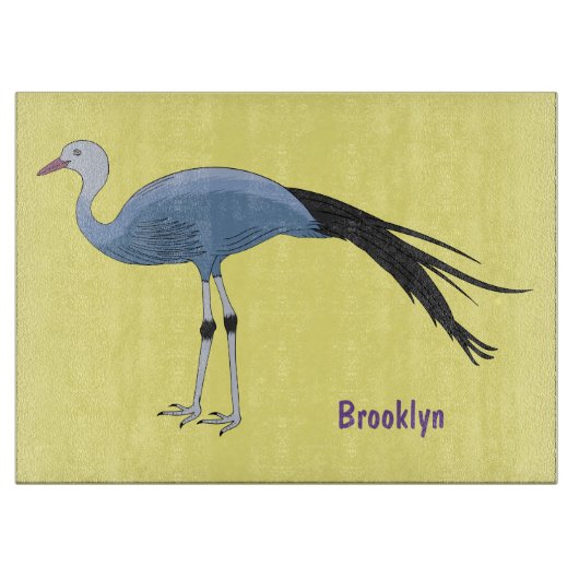 ブルークレーン鳥の漫画イラストレーション カッティングボード (正面)