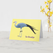 ブルークレーン鳥の漫画イラストレーション カード (黄色い花)