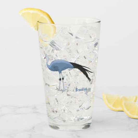 ブルークレーン鳥の漫画イラストレーション タンブラーグラス (アイス正面)