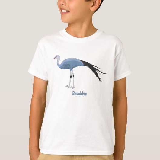 ブルークレーン鳥の漫画イラストレーション Tシャツ (正面)