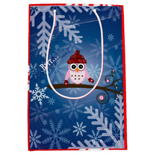 ブルークロウスノーフレークデザイン ミディアムペーパーバッグ (正面)