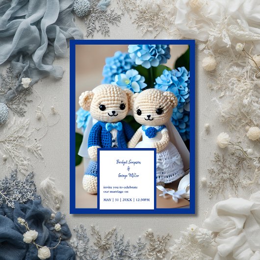 ブルークロシェ結婚トのカップルの招待