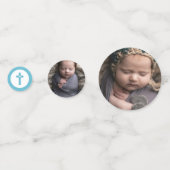 ブルークロスイニシャル3写真バプテスマ《キリスト教》洗礼式や命名式 コンフェッティ (正面)