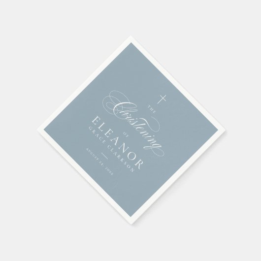 ブルークロスエレガントスクリプト書道《キリスト教》洗礼式や命名式 スタンダードカクテルナプキン (角)