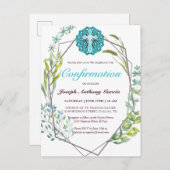 ブルークロスエレガントボタニカルフローラ確認 インビテーションポストカード (正面/裏面)