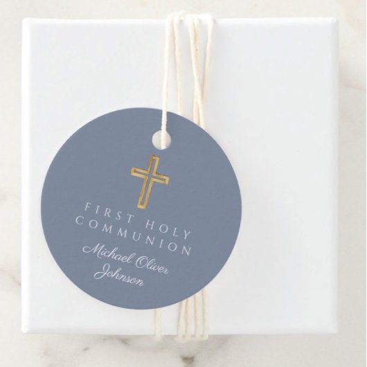 ブルークロスエレガントボーイファーストコミュニオンラウンド フェイバータグ