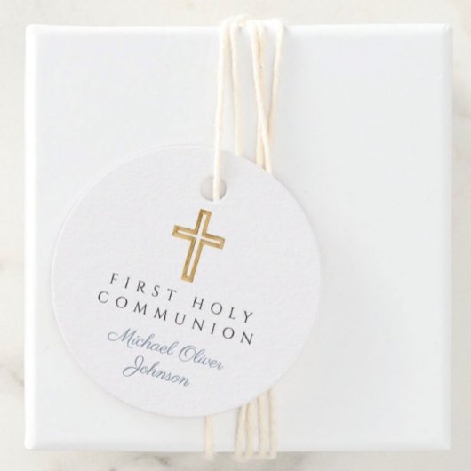 ブルークロスエレガントボーイファーストコミュニオンラウンド フェイバータグ