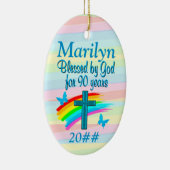 ブルークロスカスタム誕生日と90歳付きオーナメント セラミックオーナメント (右)